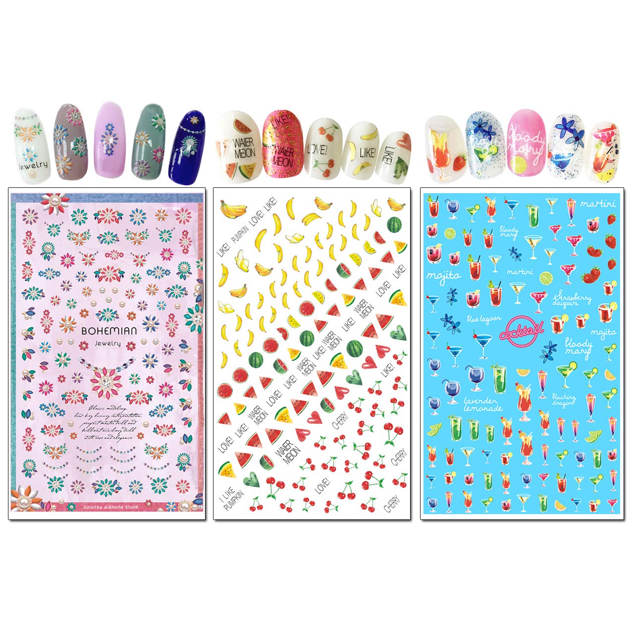 TailaiMei Nail Decals Stickers, 1600+ Pcs Self-Adhesive Tips DIY Nail Art Design Stencil (12 Large Sheets)