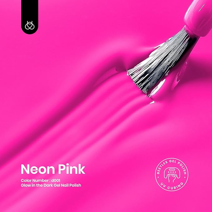 Beetles Hot Pink Gel Nail Polish - Luminous Pink Gel Polish 15ml Glow in the Dark Pink Halloween Soak Off Uv LED Nail Lamp Nail Art Manicure Salon DIY Home for Women Girls