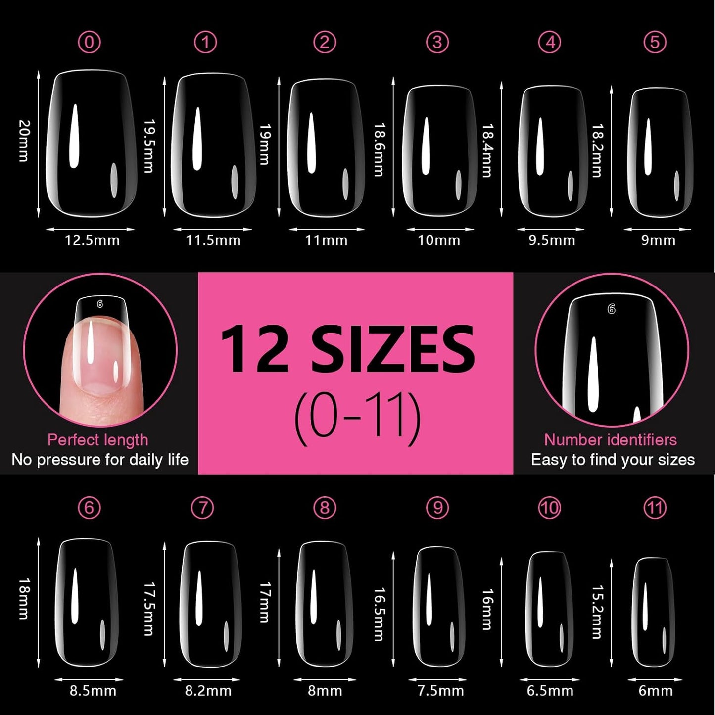 Short Square Nail Tips 504PCS, Clear Acrylic Full Cover Gel Press on Nail Tips for DIY Salon, 12 Sizes Pre-Shaped False Nails with Glossy Finish, Professional Manicure Kit & Easy Application