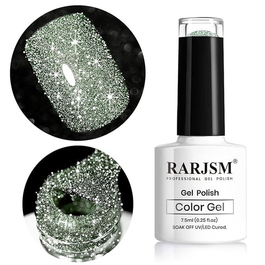 RARJSM Glitter Gel Nail Polish Light Green Flash Gelpolish Sparkle Shiny Gel Nail Art Varnish Manicure Refletive Diamond Nailgel For Salon Home DIY U V L E D Curing Required 7.5ml