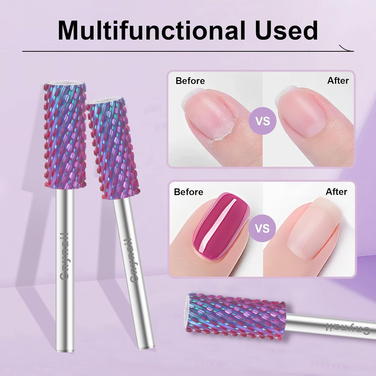 3/32" Small 5.35MM Barrel Bit Tungsten Carbide Nail Drill Bit Safety Bit for Gel & Acrylic Removal, 2- Way Rotating Efile Tip, Salon Electric File Accessory (XC Girt, Purple)