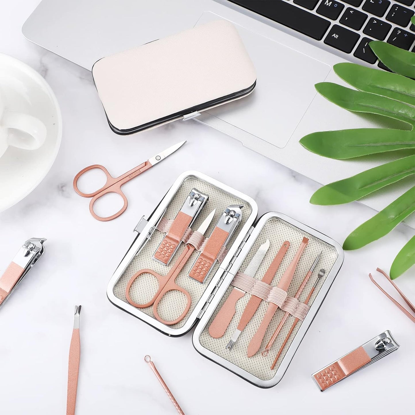 Geosar 12 Sets Manicure Set Nail Clippers Pedicure Kit 8 in 1 Grooming Stainless Steel Kits Nail Care Tools with Travel Case Xmas Gifts for Men Women(Rose Gold)