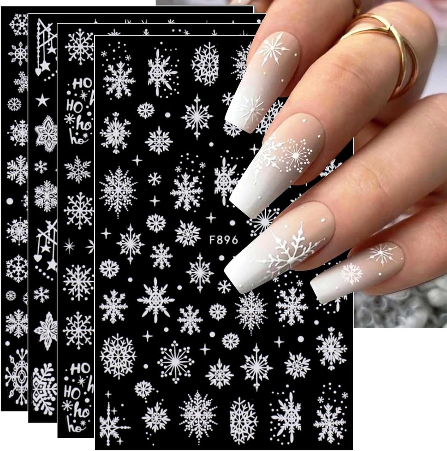 8 Sheets Christmas Nail Art Stickers Decals Self-Adhesive Holiday White Snowflakes Winter Nail Supplies Nail Art Design Decoration Accessories