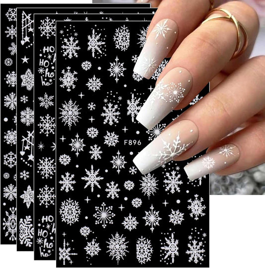 8 Sheets Christmas Nail Art Stickers Decals Self-Adhesive Holiday White Snowflakes Winter Nail Supplies Nail Art Design Decoration Accessories