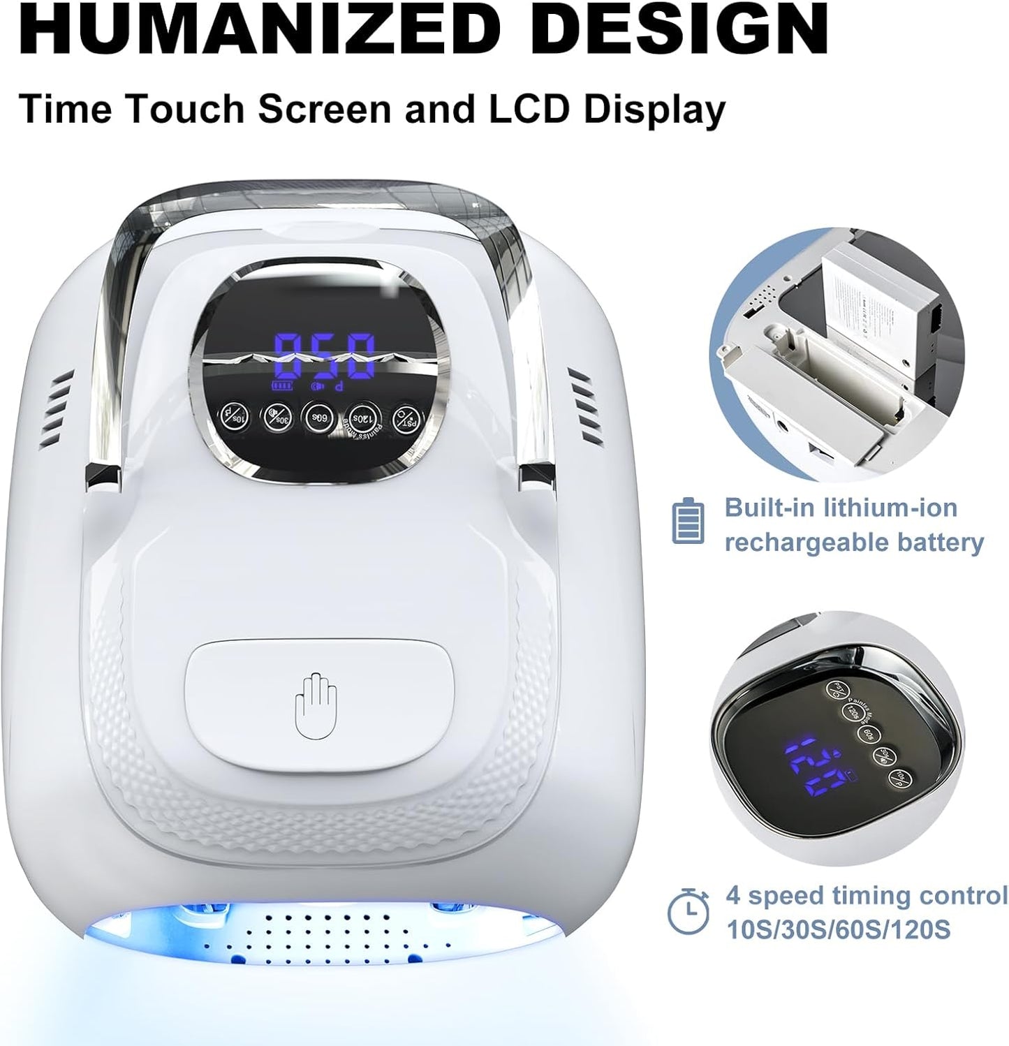LIMEGIRL Cordless Nail Lamp, 72W Powerful UV LED Nail Dryer with Replaceable Lamp Beads & Battery, UV Light for Gel Polish, Rechargeable & Portable for Professional Nail Salon Use (White, One Battery)