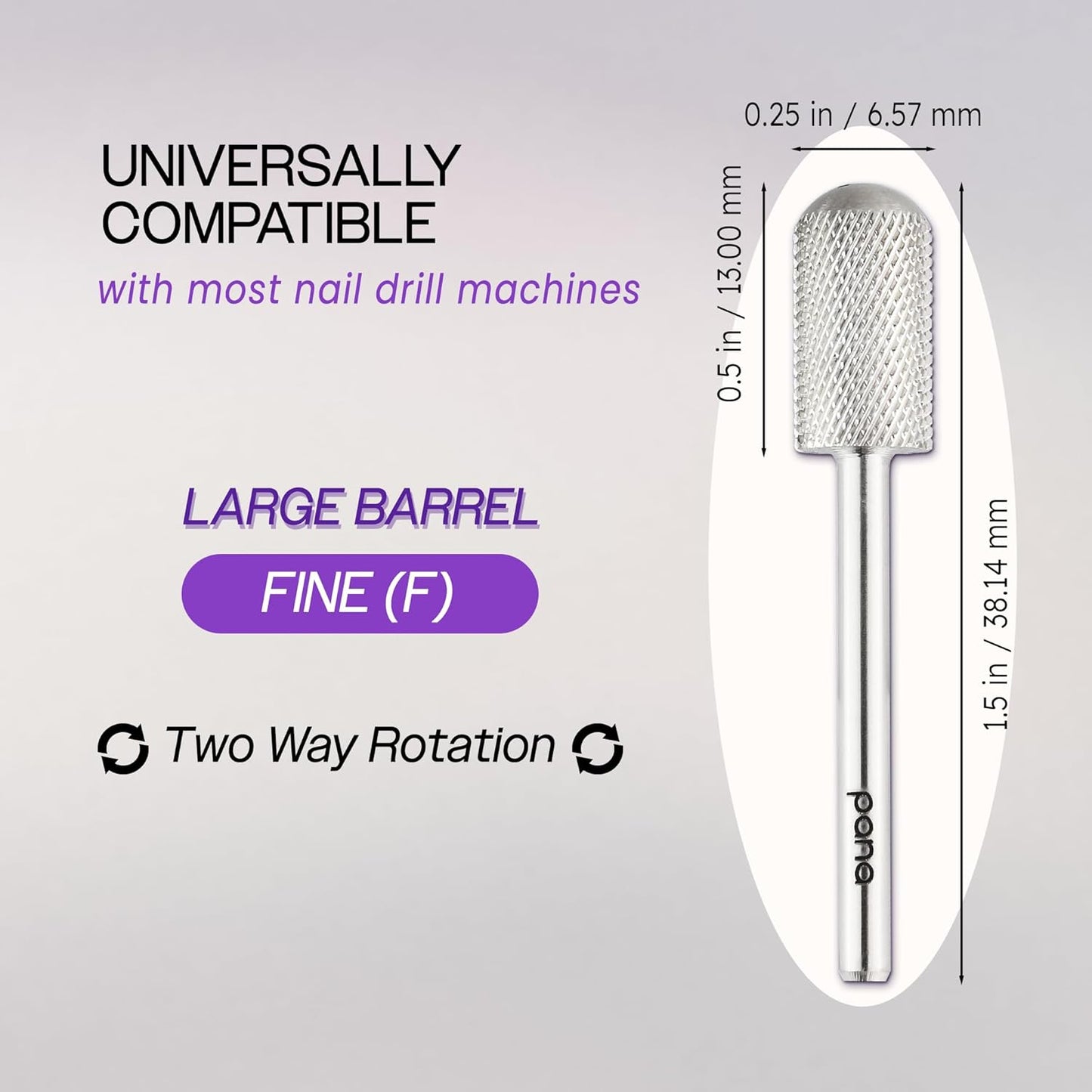 PANA 3/32" Large Smooth Round Top Safety Carbide Nail Drill Bit for Gel Polish & Acrylic Removal Nail Salon Manicure Pedicure Electric File Tools (Large Barrel - Silver, Fine)
