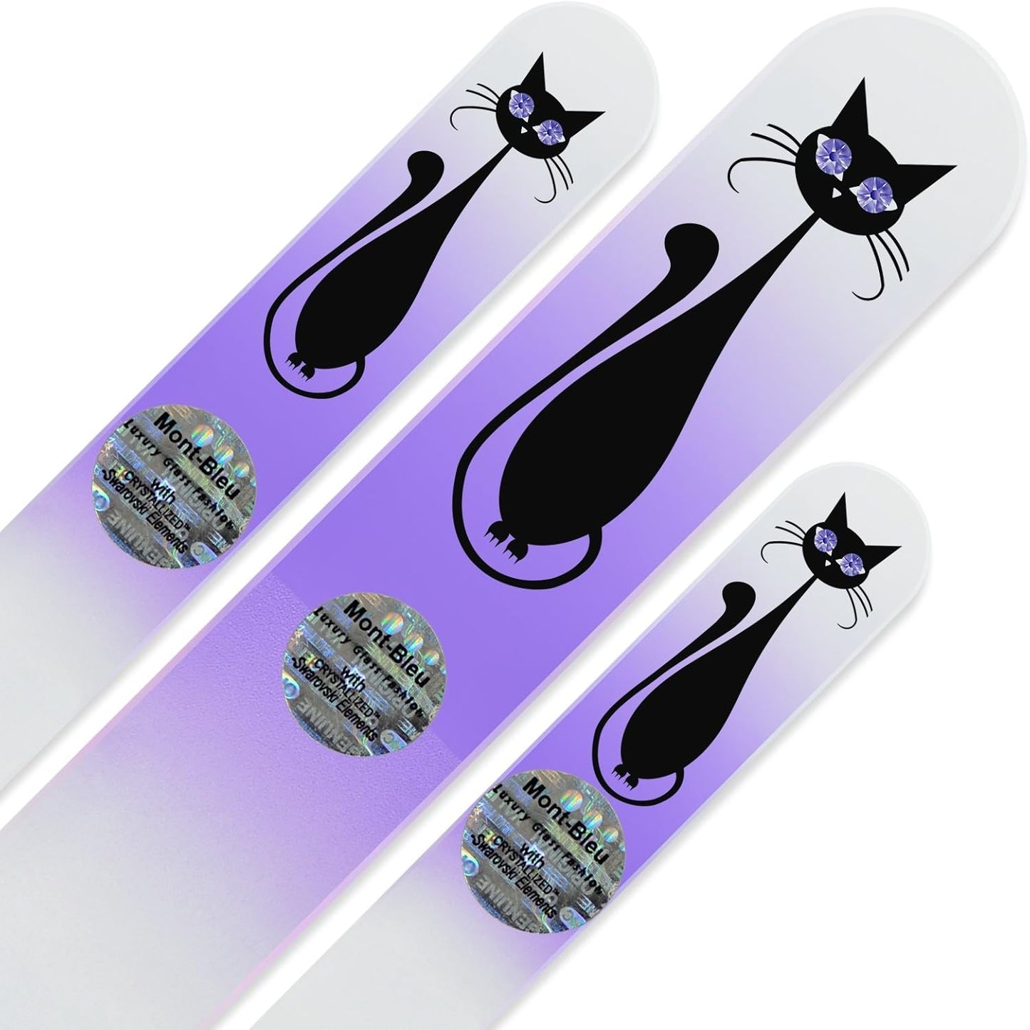 Mont Bleu Set of 3 Cats Crystal Nail Files hand decorated with crystals - Handmade - Czech Tempered Glass