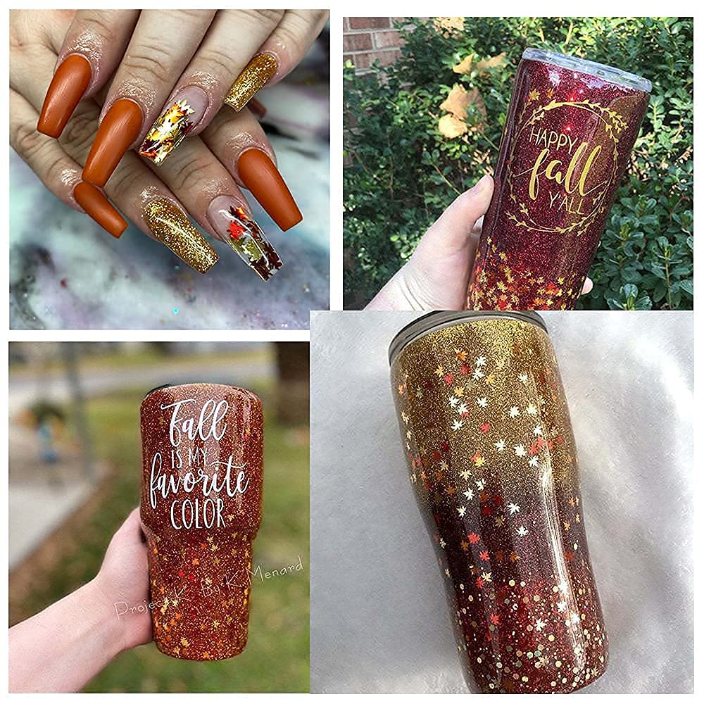 Nail Art Maple Leaf Flake 20gram Glitter Fall Leaves Metallic 3D Maple Leaf Shaped Red Yellow Orange Mixed Design Confetti -Maple Spangles for Women Girls Manicure Kit Decorations (2 Pot)