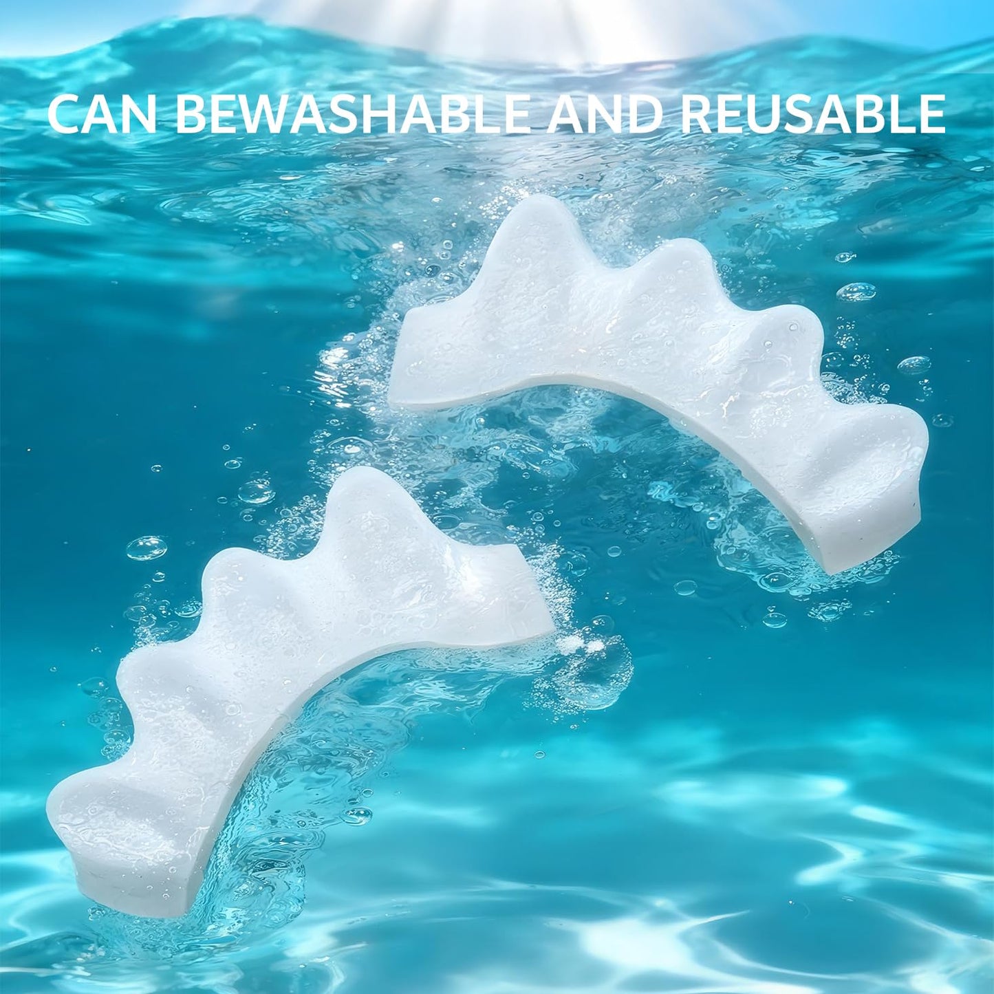 Durable Unisex Toe Separators with Sparkle Design for Yoga & Daily Use - Flexible Silicone toe Spacers for Bunions, One-Size-Fits-All for Men & Women (2PCS) (Transparent)