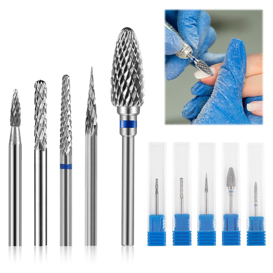 5 Pack 3/32" 5 in 1 Professional Carbide Nail Drill Bits Sets, Tungsten Safety Drill Bits Tech, Cuticle Bit Fast Remove for Manicurist Nail Salon Manicure Pedicure Gel Polishing (5 Shapes)