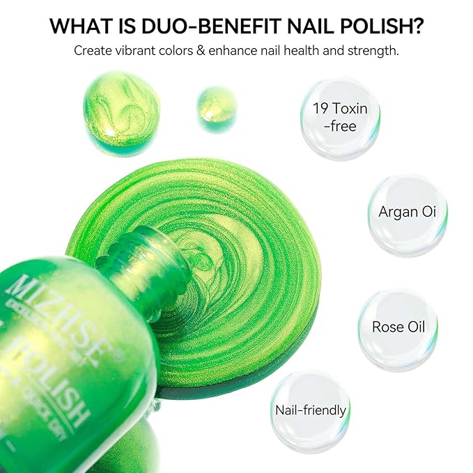MIZHSE Quick Dry Nail Polish, Aurora Green Nail Polish Air Dry Fast, 15ml/0.5 fl oz Regular Shiny Glossy Oil-based Shimmery Nail Lacquer Non-Gel Nail Art Salon Manicure Home DIY