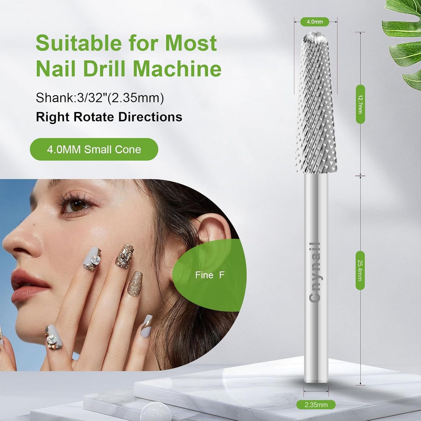 Cnynail 3/32" 4.0MM Small Cone Clean Medium Grit Carbide Cuticle Cleaner Bit for Electric Nail Drills – Professional Manicure Tool for Nail Salons and Home Use (F Grit. Silver)
