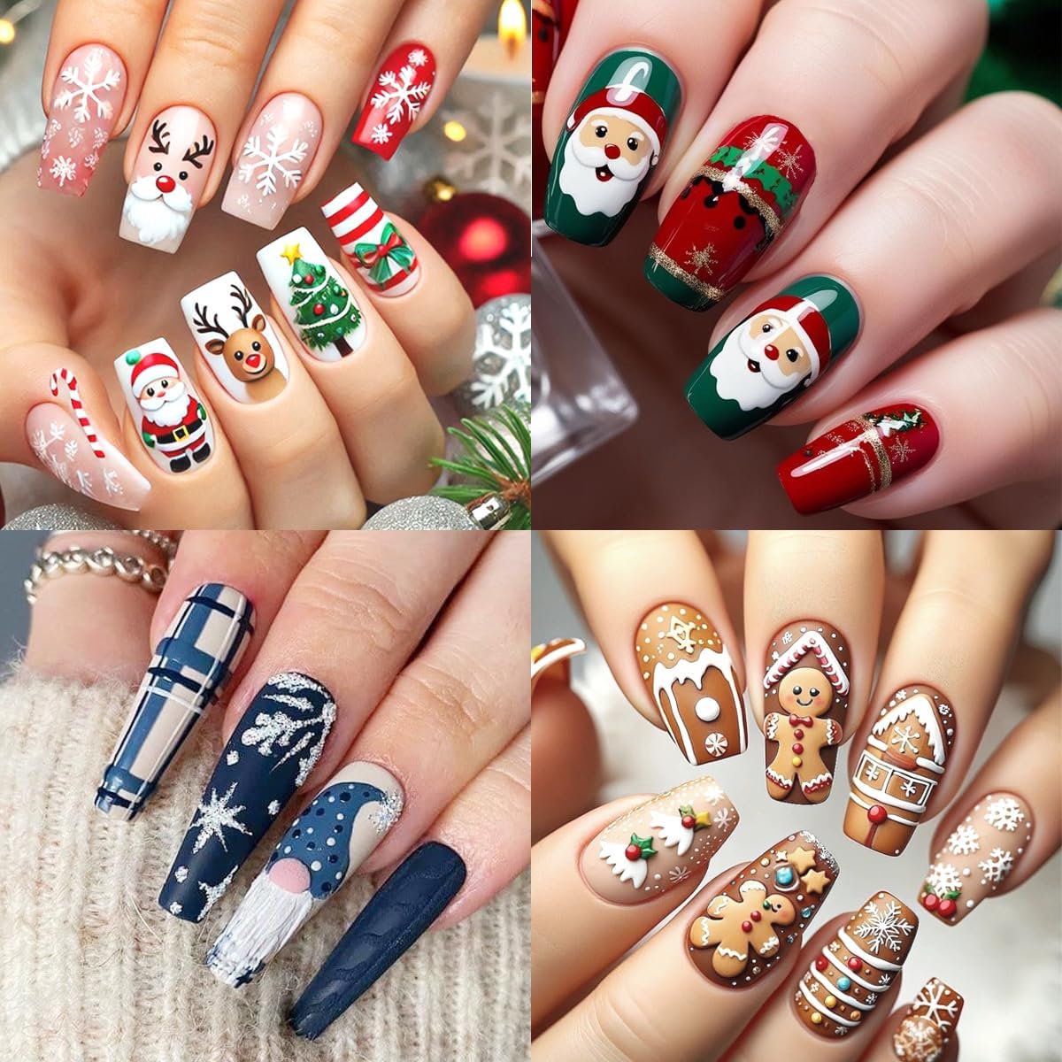 Xmas Nail Art Stickers Decals 5D Embossed Santa Claus Snowman Gingerbread Man Christmas Tree Snowflakes Elk Pattern Nail Decals Cute Nail Stickers for DIY Christmas Party Nail Designs 4 Sheets