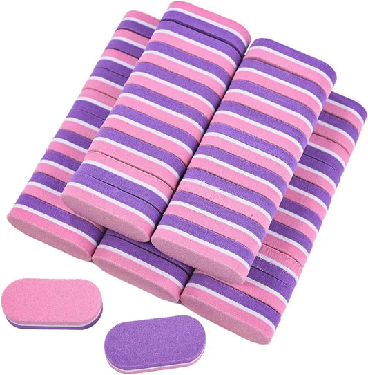 JERCLITY 50 Pieces Purple Pink Nail Buffer Block Both Sides 100/180 Grit Mini Nail Buffers Nail Files and Buffers Mini Buffers for Nails