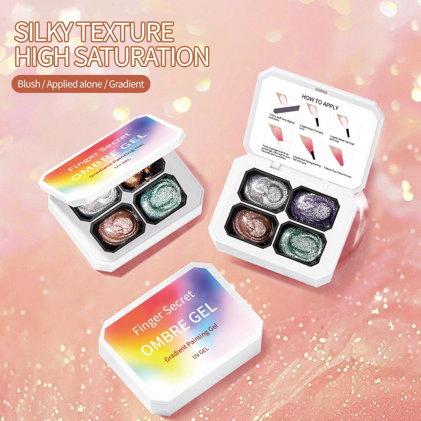 Finger Secret 4 Colors Set Ombre Gel Nail Polish,GelS Polish Palette with 20Pcs Nail Sponges for 3d Gel Nail Art can be Painted in Salon or Home Use (k8)