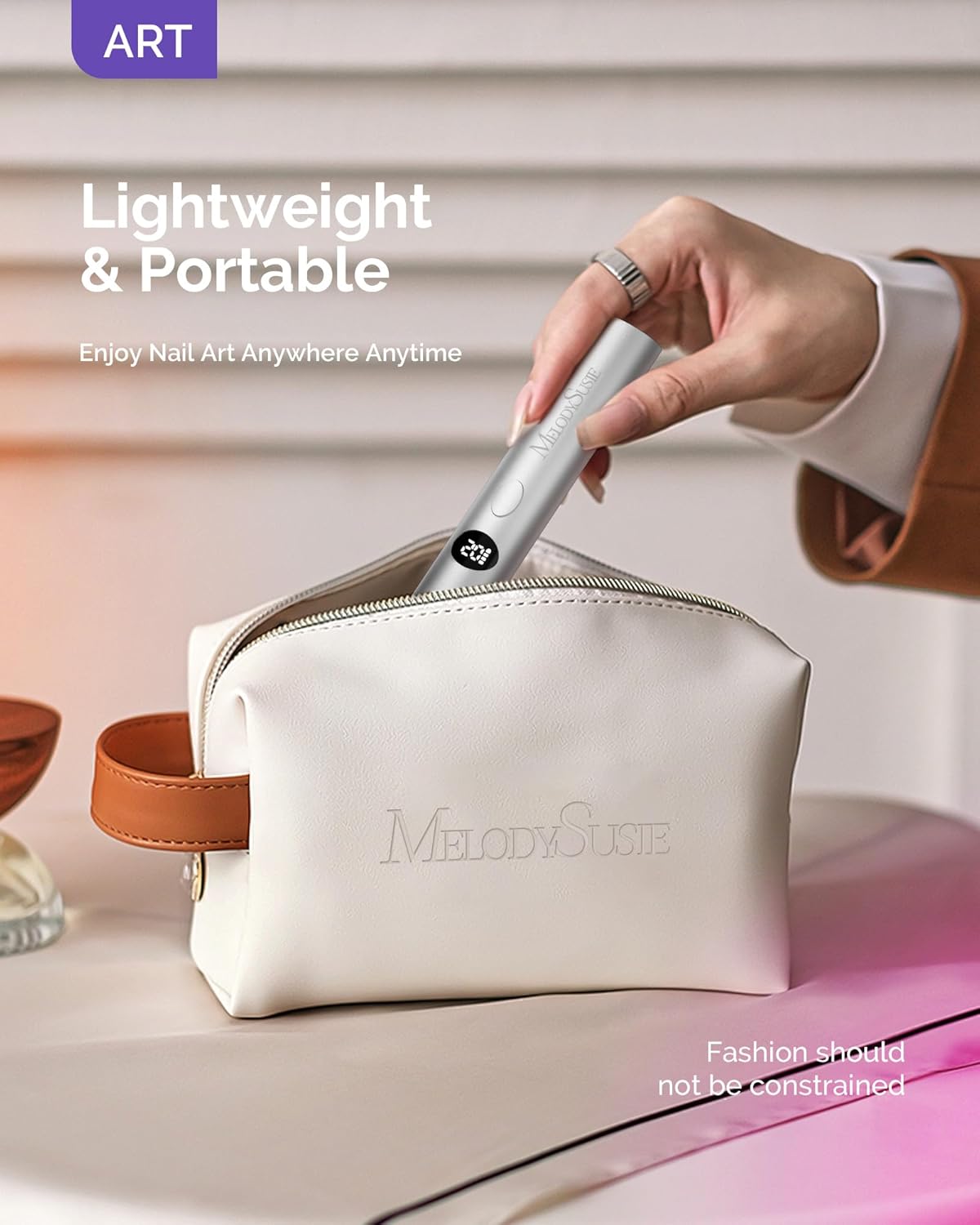 MelodySusie Handheld UV Light for Gel Nails, ART01G Cordless Gel X Nail Lamp, Rechargeable Flash Cure Nail Dryer with LCD Display, 2 Timers for Rhinestone Glue DIY at Home, Acetone Resistant, Silver