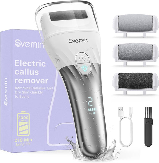 Electric Callus Remover for Feet - 2-Speed Rechargeable Pedicure Kit with 3 Rollers, IPX4 Waterproof Foot Scrubber & Digital Display | Professional Dead Skin & Callus Remover for Women/Men