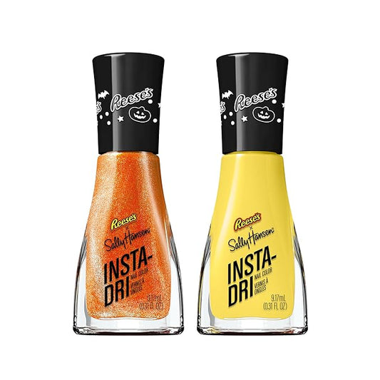 Sally Hansen Insta-Dri Reese's Nail Polish | Quick Dry, Long Lasting, Streak-Free Shine | Opaque, Shimmery | 737 REESE’S Candy + 738 REESE’S Rep | Burnt Orange & Bright Yellow Nail Color Duo