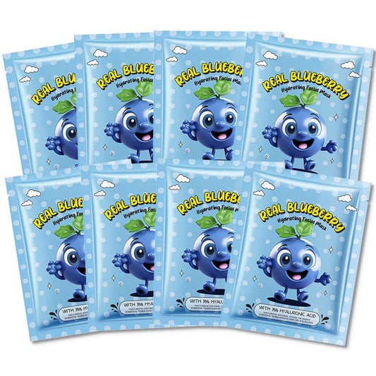 8 PCS Real Hydrating Nature Face Masks Skincare, Hyaluronic Acid, Vitamin C and E, Chamomile, Korean Beauty Essence Facial Paper Sheet Mask for Skin Care Moisturizing (Blueberry)