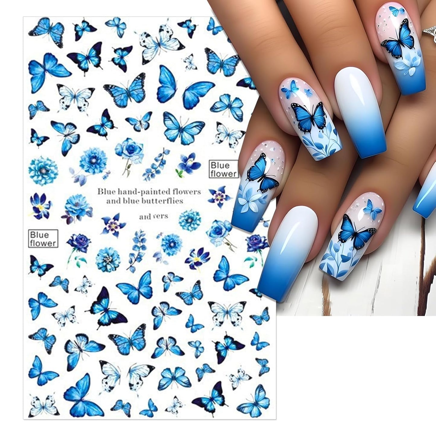 6 Sheets Butterflies Nail Art Stickers - Colorful Spring Flower Self-Adhesive Nail Decals for DIY Butterflies Wing Summer Floral Manicure
