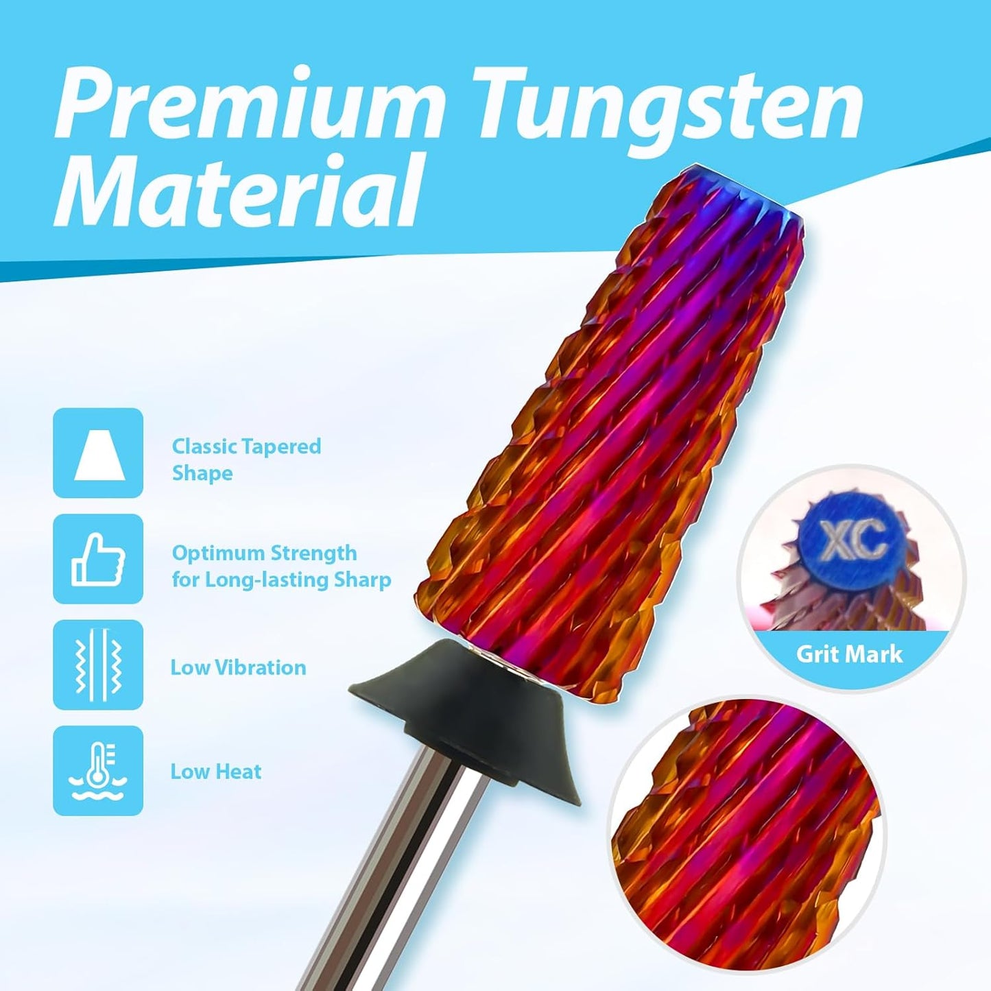 Professional Nail Drill Bits for New Artists, Cross Cut 3/32'' Safety Tungsten Carbide Tapered Bit, Remove Gel Fast, Left & Right Hand Use, Manicure Cuticle Soft Hard Gel Polishing, Extra Coarse.