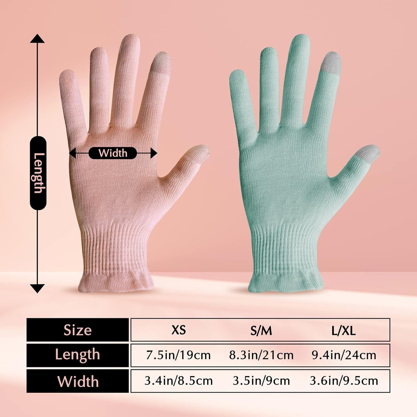 Evridwear Cotton Moisturizing Gloves Overnight Touchscreen for Dry Hands SPA Eczema Hand Care, Day and Night Moisturizing Sleeping Gloves (2 Pairs S/M, Feather Weight Mint Green)