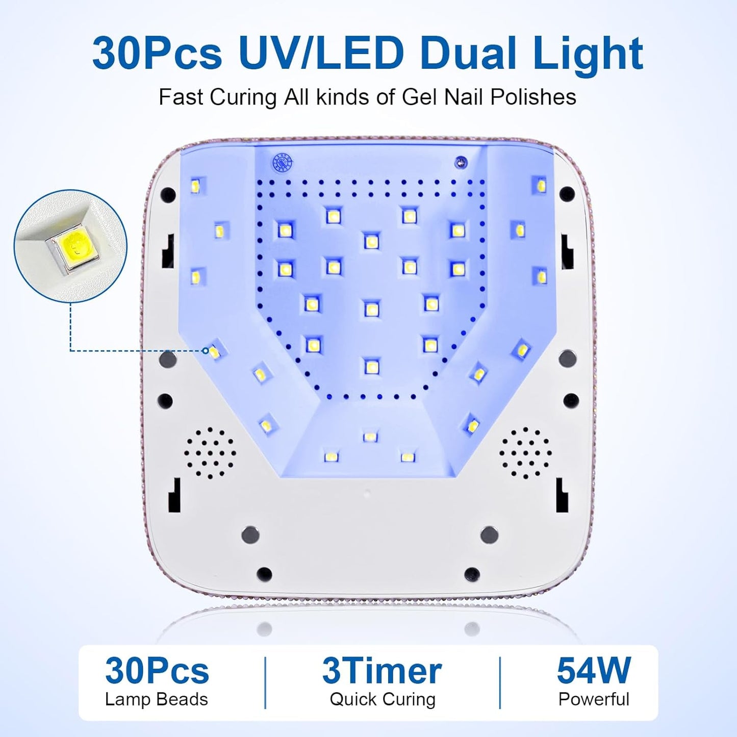 Cordless UV Nail Lamp, 54W Rechargeable UV Light for Gel Nails, LED Nail Dryer with 3 Timer Modes, Professional Quick Dry Curing Lamp for Salon & Home(Pearl Pink Diamond)