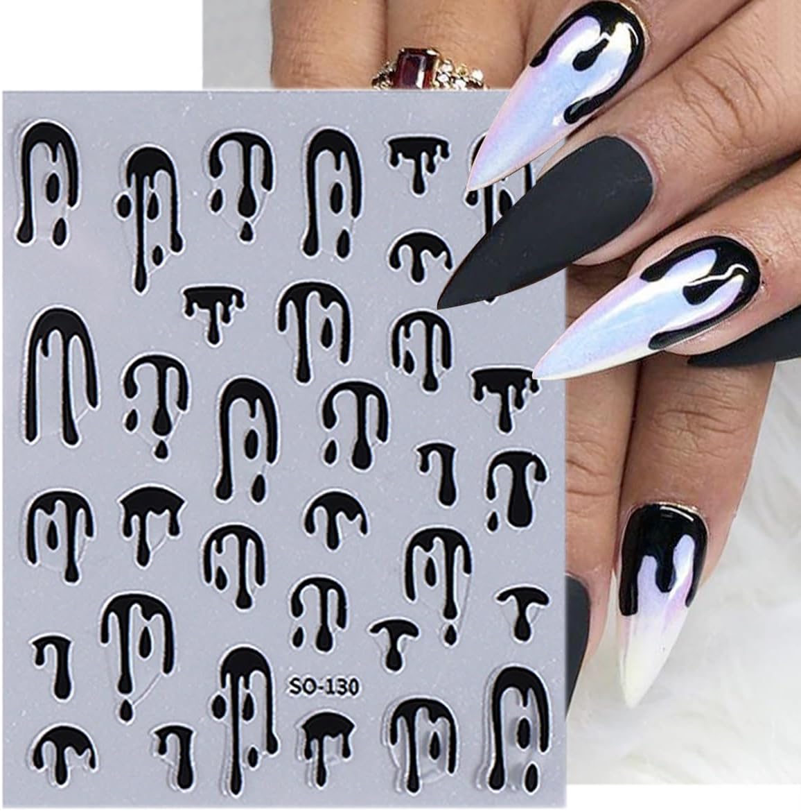 8 Sheets Halloween Nail Stickers for Nail Art 3D Laser Rose Gold Black Nail Decals Self-Adhesive Blood Drop Design Stickers Goth Nails Decals Halloween Nail Decoration for Women Acrylic Manicure Tips