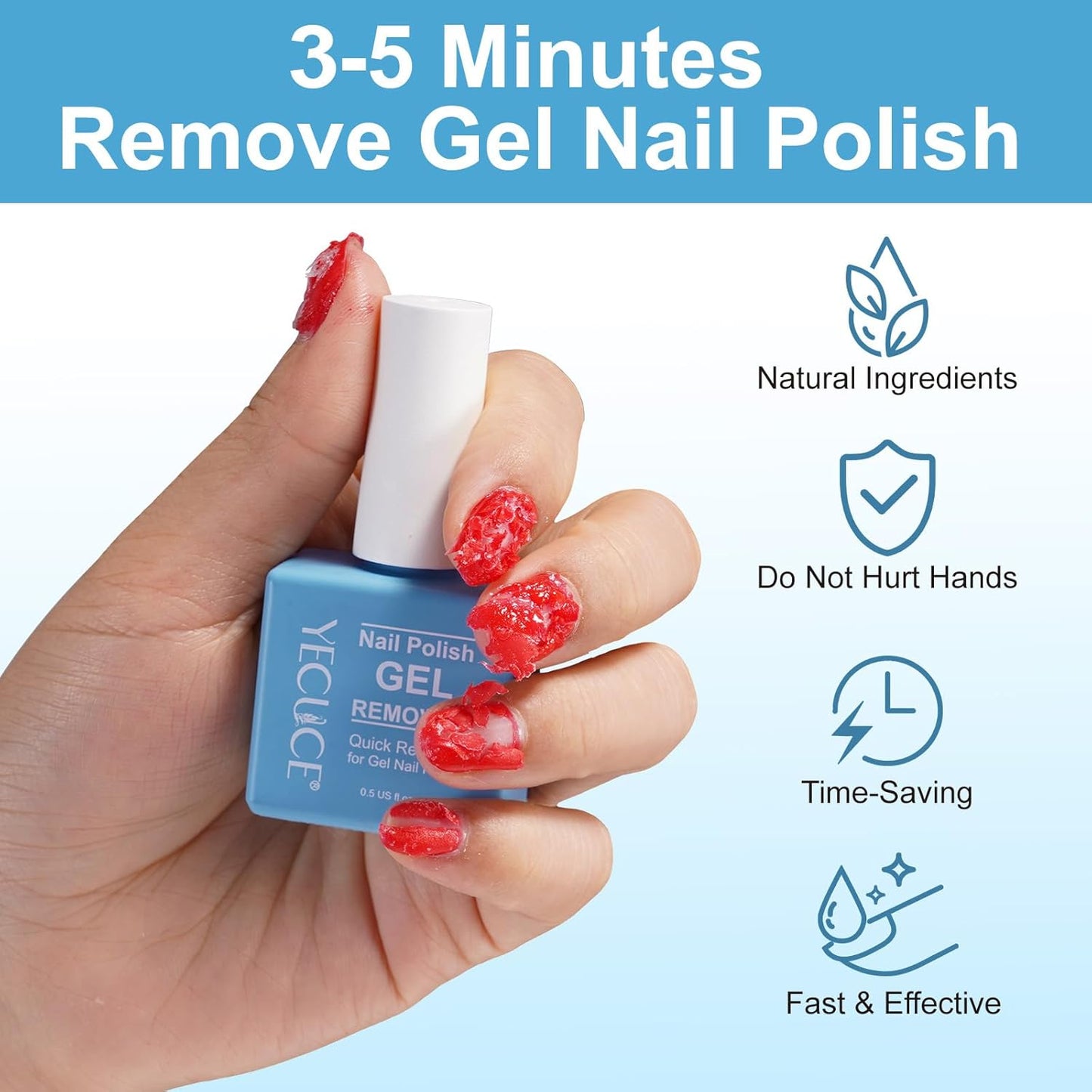 Gel Nail Polish Remover, (2PCS) Gel Polish Remover for Nails, Quickily and Easily Removes Gel Polish in 3-5 Minutes, No Need for Foil, Soaking or Wrapping (with Cuticle Pusher and Nail Scraper)