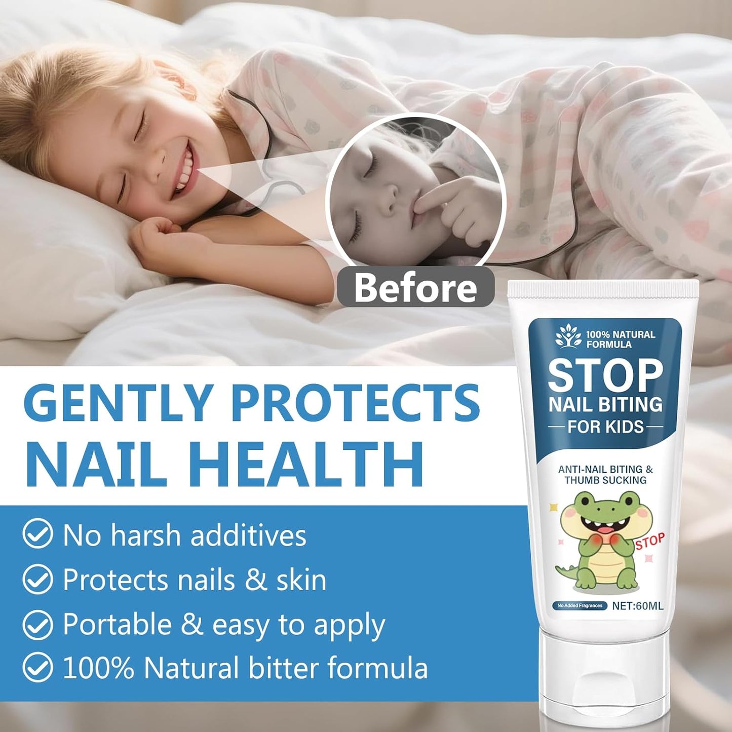 Nail Biting Prevention-Nail Biting Treatment for Kids-Anti-Nail Biting Thumb Cream for Kids-100% Natural Bitter Formula-No Additives-Protects Nails Healthy Nail Growth-Safe for Children, 2.11Fl.Oz