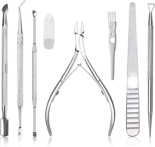 Cuticle Trimmer with Cuticle Pusher, 7PCS Professional Cuticle Remover Cutter Nippers Clippers and Premium Stainless Steel Durable Manicure Tools Kit for Toenails and Fingernails