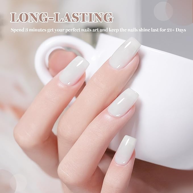 RARJSM Nude Gray Milky White Gel Nail Polish Neutral Skin Tone Sheer Jelly Gelpolish 1PC 15ml Single Bottle Creamy Transparent Natural Nudegel Polish Soak off Cured for Home Salon French Manicure