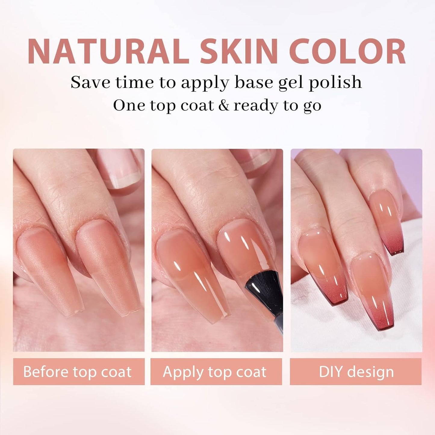 BTArtbox XCOATTIPS Gel Nail Kit - Medium Coffin Press on Nails Brown Pre-applied Tip Primer with Gel Glue and Top Coat, Fake Nails for Daily Nail Art