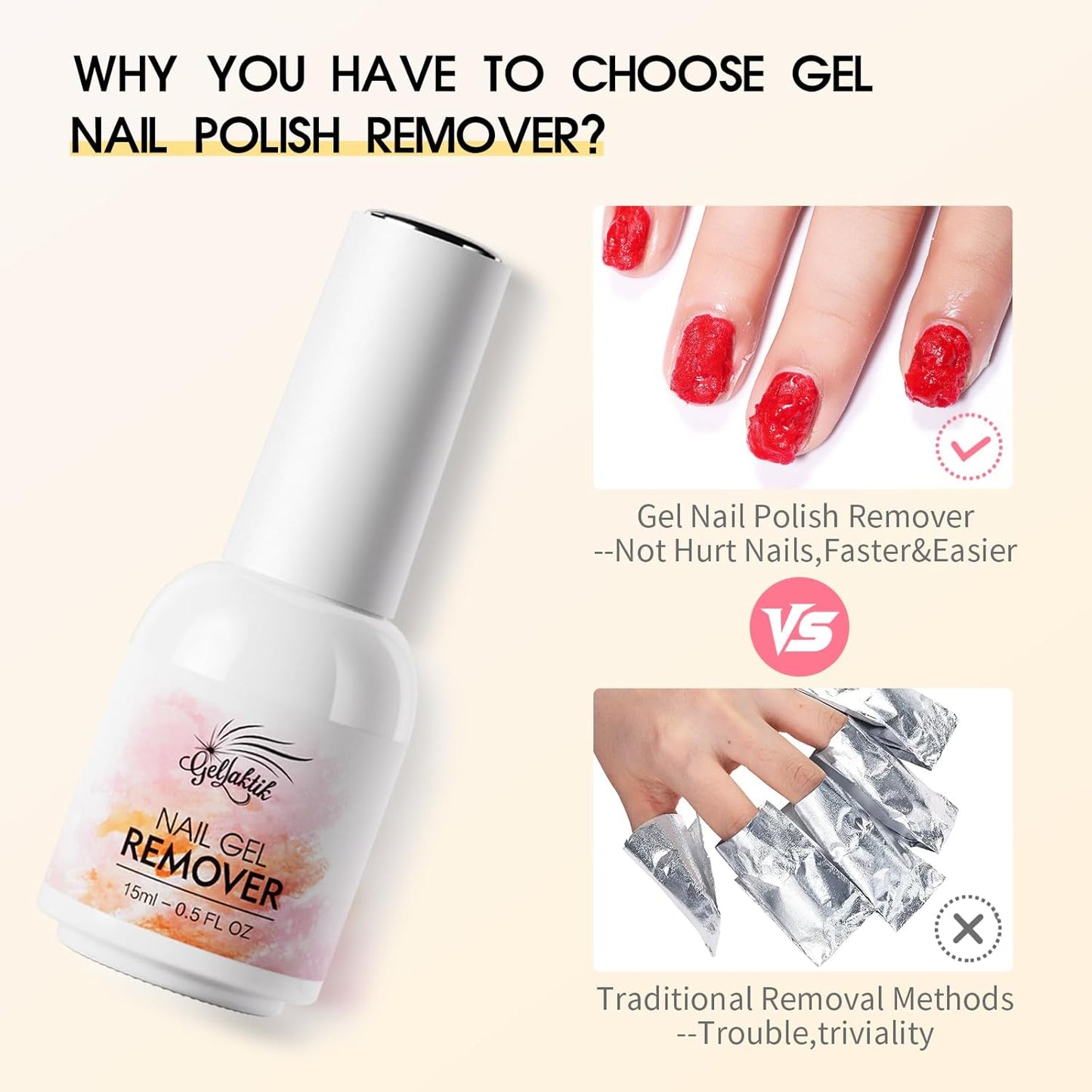 Gel Polish Remover & Cuticle Oil Kit, 2 Pack (15ml x 2), Fast No Soak No Wrap Gel Remover for Nails in 3-5 Mins, Nourishing Vitamin E & Rose Oil Cuticle Treatment