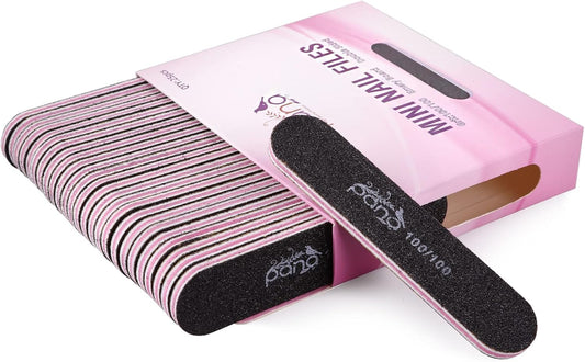 25PCS Mini Size PANA Professional Double Sided Nail Files - Black, 100/100 Grit - Emery Board Nail Buffering File Manicure Pedicure Nail Polisher Washable