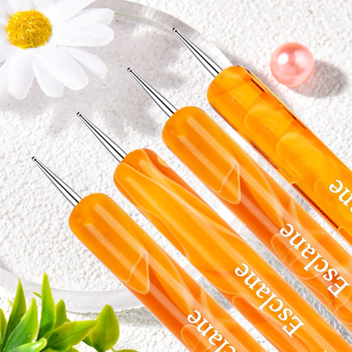 French Manicure Brush, Esclane 2 Way French Nail Brush with Dotting Tool for Manicure Cuticle Clean Up Nail Art Design, French Tip Brush (Orange, #10)