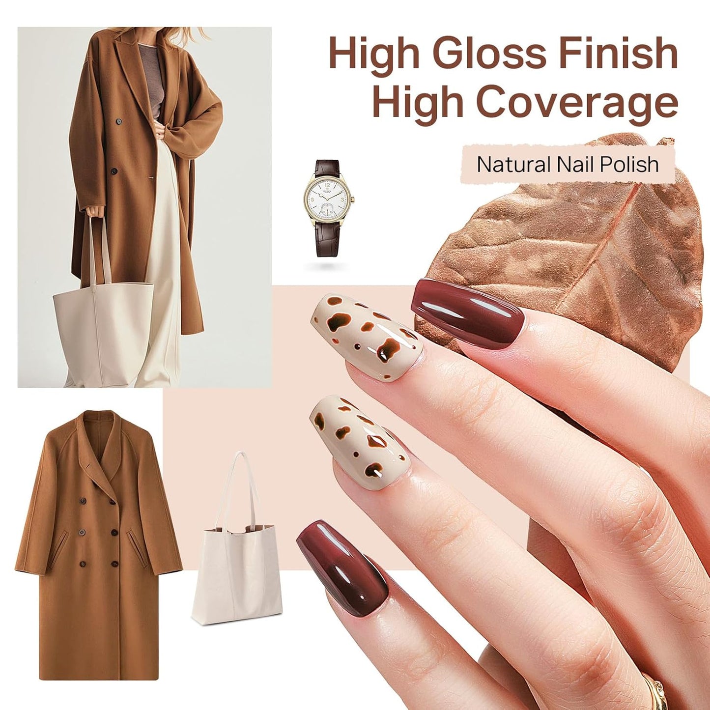 MIZHSE Quick Dry Nail Polish Set, 24 Colors Fall Winter Regular Nail Polish Non Gel, Air Dry Fast Trendy Glitter Bulk Gray Brown Nail Lacquer Oil-based Fingernail Toe Home DIY Gift for Women