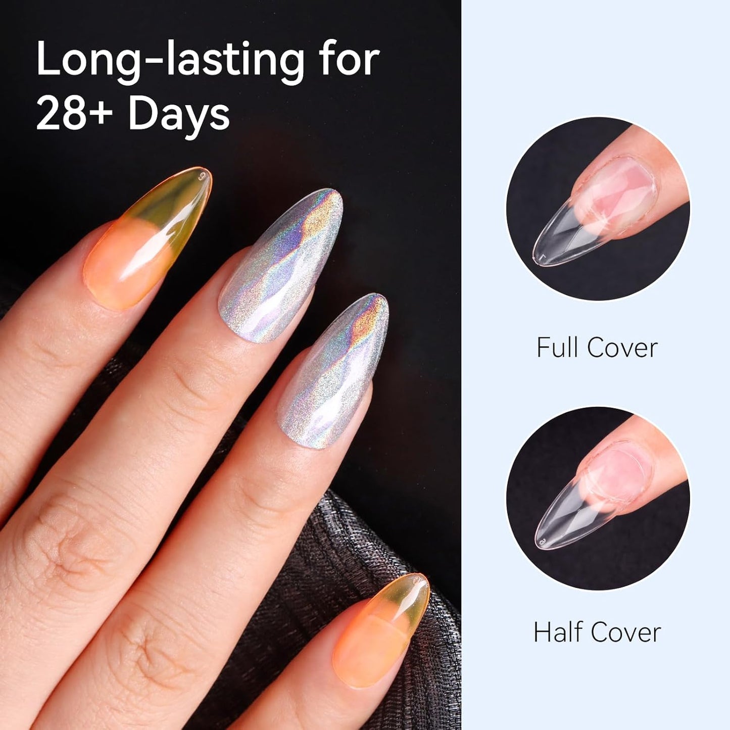 Makartt Medium Almond Soft Gel Nail Tips: 120pcs 3D Diamond-Shaped Fake Nails Extension, 12 Sizes Full Cover Clear Press-On Tip, Natural Rhombus Lattice, Suit for Chrome Nail Powder