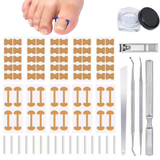 Professional Ingrown Toenail Toolkit with Breathable Ingrown Toenail Strips, Curved Toenails Corrector Patch, Painless File and Lifter for Home Pedicure Care