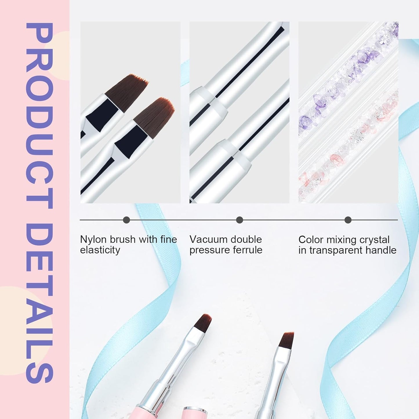 2PCS Nail Art Clean Up Brushes - Flat/Angled Nail Brushes for Cleaning Polish Mistakes on the Cuticles, Brushes for Nail Art and Designs Painting DIY
