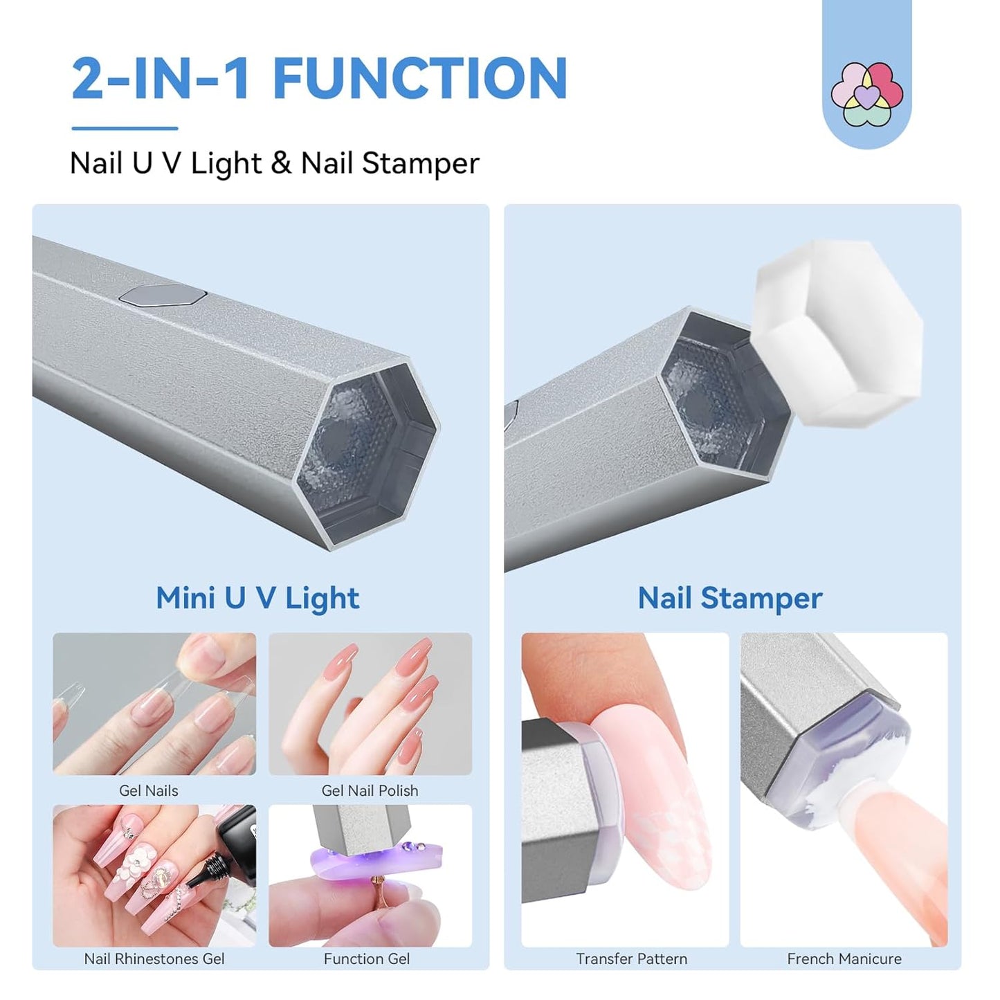 SAVILAND Handheld Magnetic U V Light for Nails: Silver 2-in-1 Magnetic Nail Stand & Nail Stamper Cordless Nail Dryer Handheld LCD Display Screen Curing Lamp Portable Mini LED Gel Lamp Manicure Gift