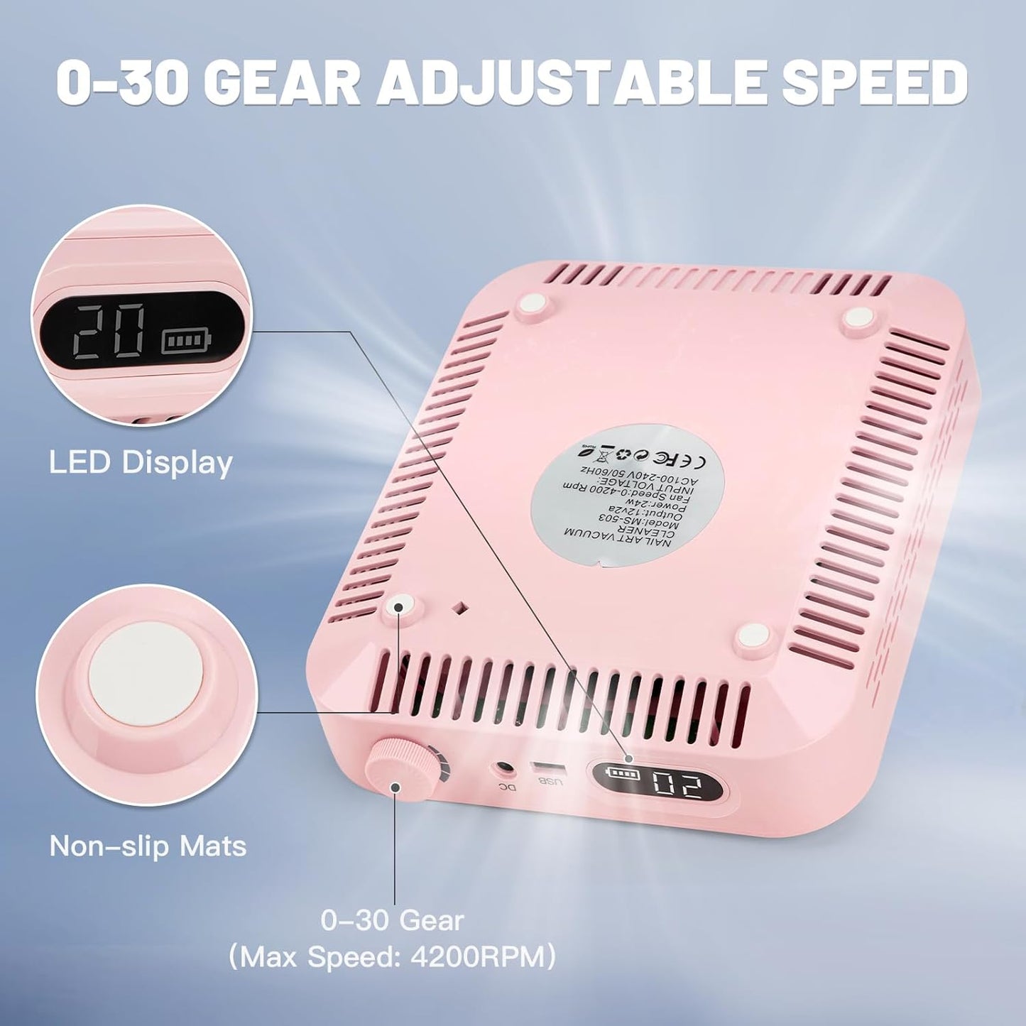 Rechargeable Cordless Nail Dust Collector: Powerful Quiet Nail Fan Vacuum Dust Collector with 2 Filters 1 Brush, Nail Vent Dust Extractor Cleaner for Acrylic Gel Nail Polishing Nail Tech Use, Pink