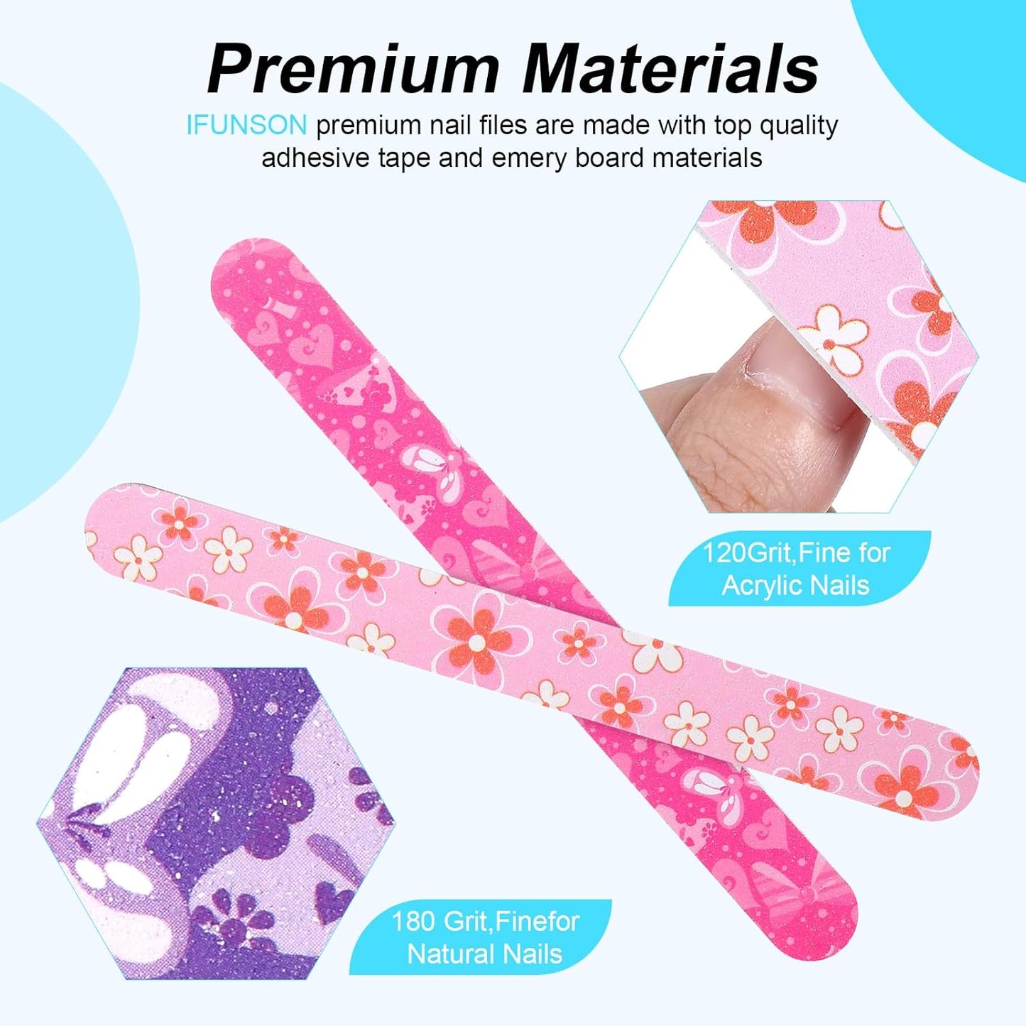 12PCS Professional Nail Files Double Sided 100 180 Grit Emery Boards Colorful Manicure Pedicure Tools for Natural Acrylic Nails Reusable Washable Nail Buffing Shaping Smoothing Filer