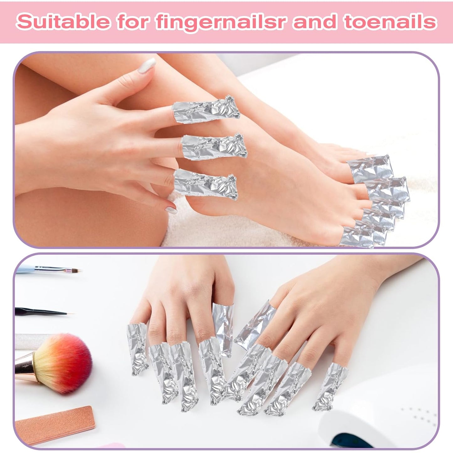 200 PCS Nail Remover Foil Wraps, Nail Foils Soak off, Gel Nails Polish Remover, Nail's Polish Removers Nails Foil Wraps with Cotton Pads (Silver)
