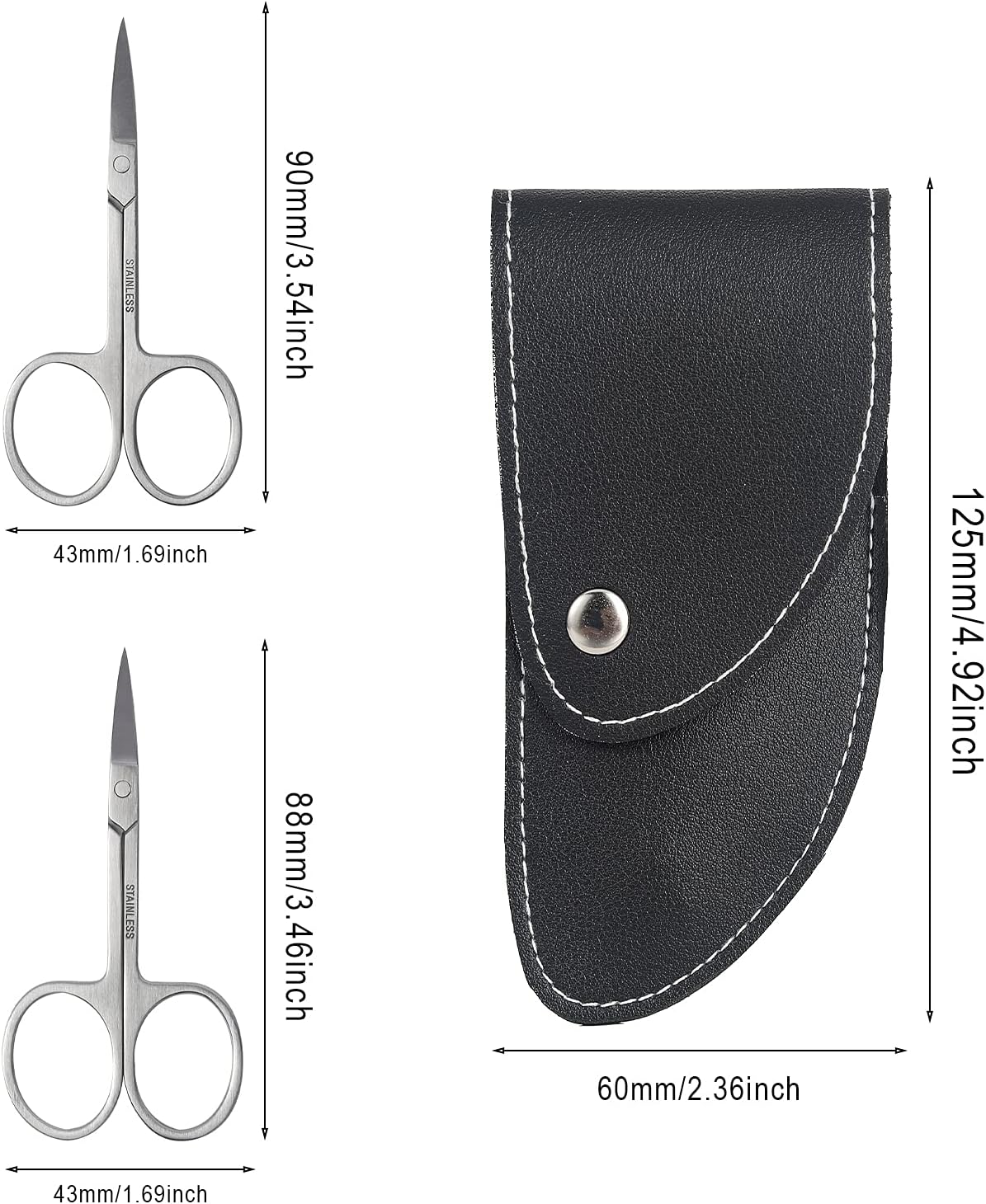 BEZOX Premium Nail Scissors 2PCS, Professional Curved and Stright Manicure Scissors - Multi-purpose Stainless Steel Beauty Grooming Scissor for Nail, Facial Hair, Eyebrow, Eyelash, Dry Skin