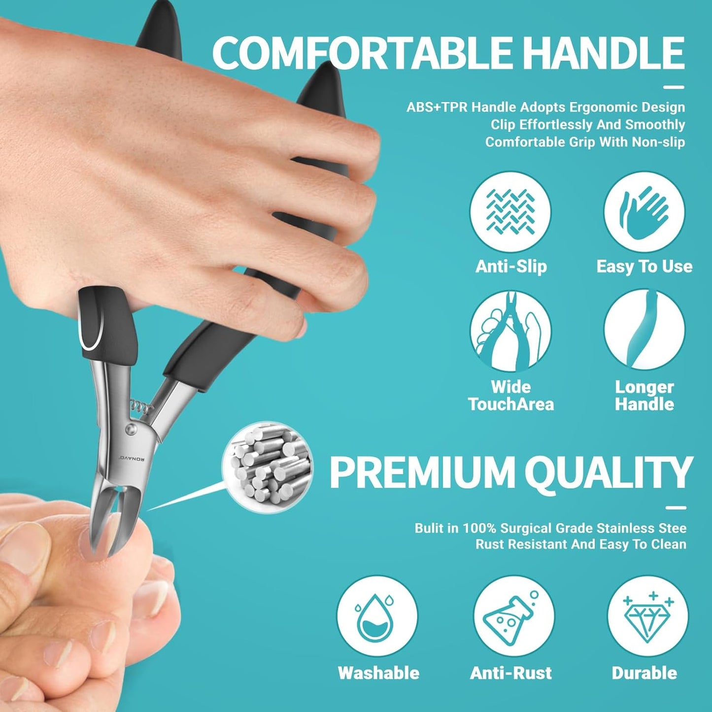 Toenail Clippers for Ingrown & Thick Toenails - Idea Stocking Stuffers Gift for Men & Dad, Heavy Duty Toe Nail Clippers with Sharp Blades & Long Handle, Professional Pedicure Tool Easy Deep in Nails