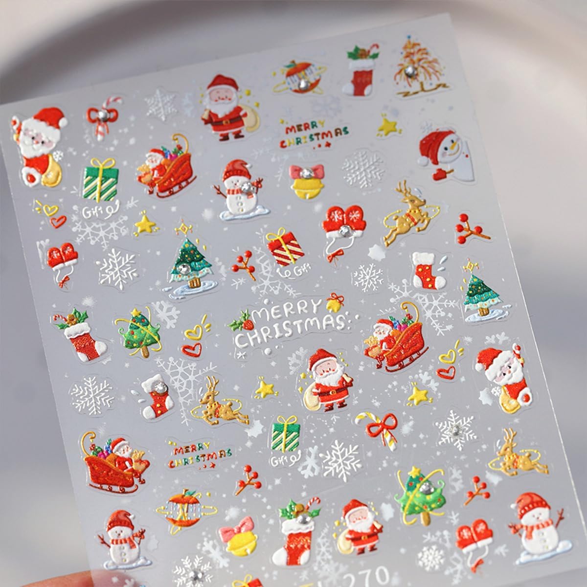 Christmas Nail Art Stickers 5D Embossed Xmas Nail Stickers Self-Adhesive Snowflake Santa Claus Christmas Tree Snowman Nail Decals for Women Girls Winter Holiday Manicure DIY Nail Supplies