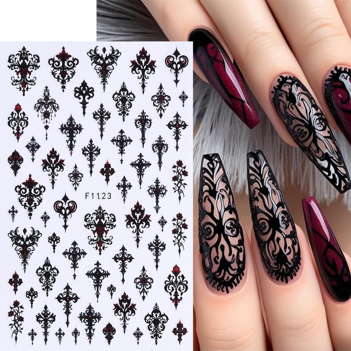 Halloween Nail Art Stickers Decals 3D Gothic Nail Stickers 6PCS Black Skulls Bat Gothic Architecture Design Self-Adhesive Nail Decals Y2K Manicure Accessories for Women Holiday Nail Art Decorations