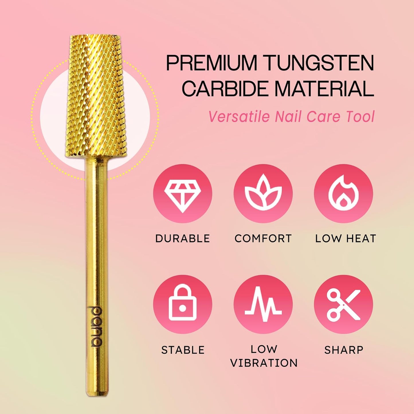 PANA Tapered Barrel Carbide 3/32" Shank Size - (Gold, Extra Fine Grit) - Fast remove Acrylic or Hard Gel Nail Drill Bit for Manicure Pedicure Salon Professional or Beginner