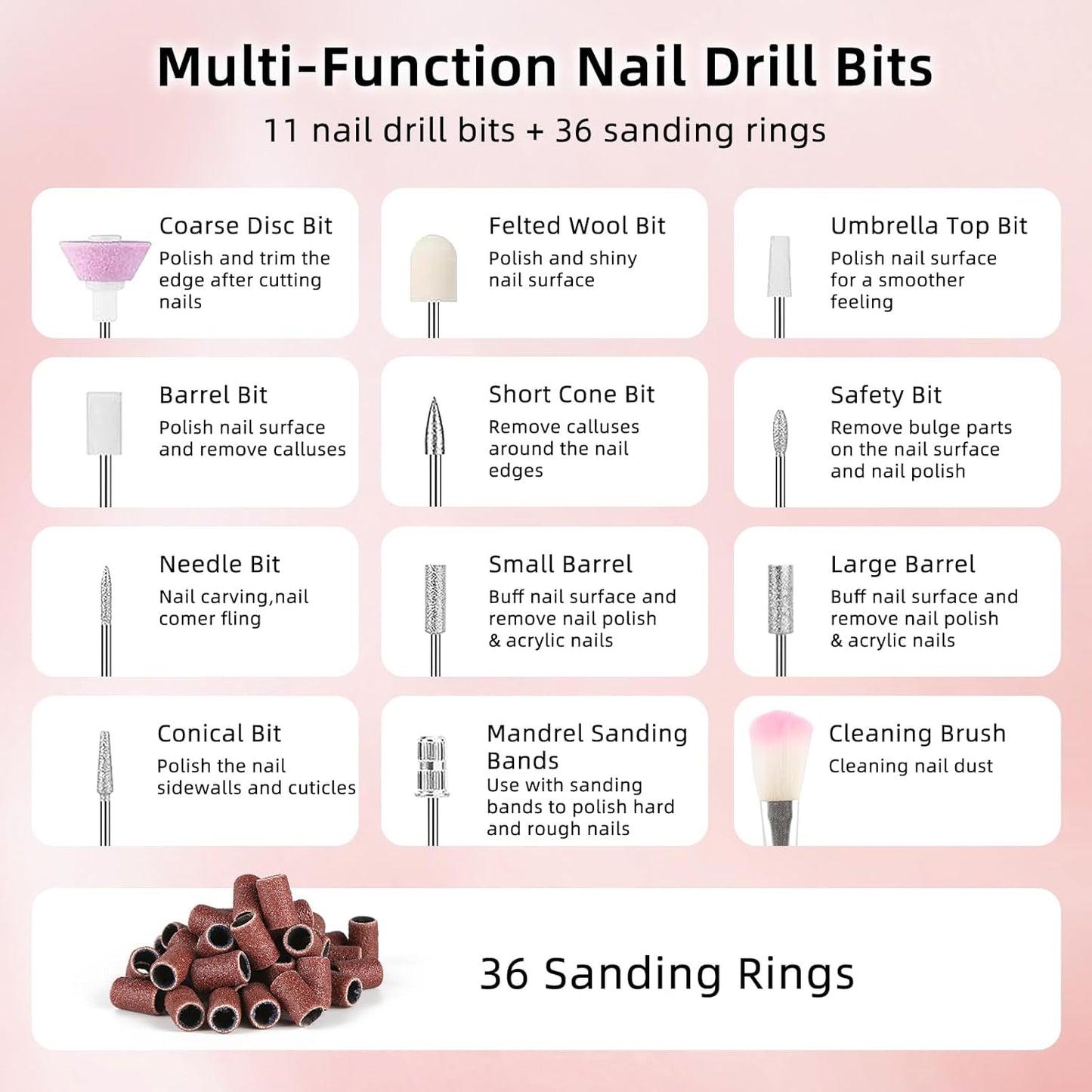 Electric Nail Files Cordless Professional Nail Drill Machine for Acrylic Nails Gel with 5 Speeds Portable Rechargeable File Manicure Pedicure Kit Gifts for Girl Women Beginners